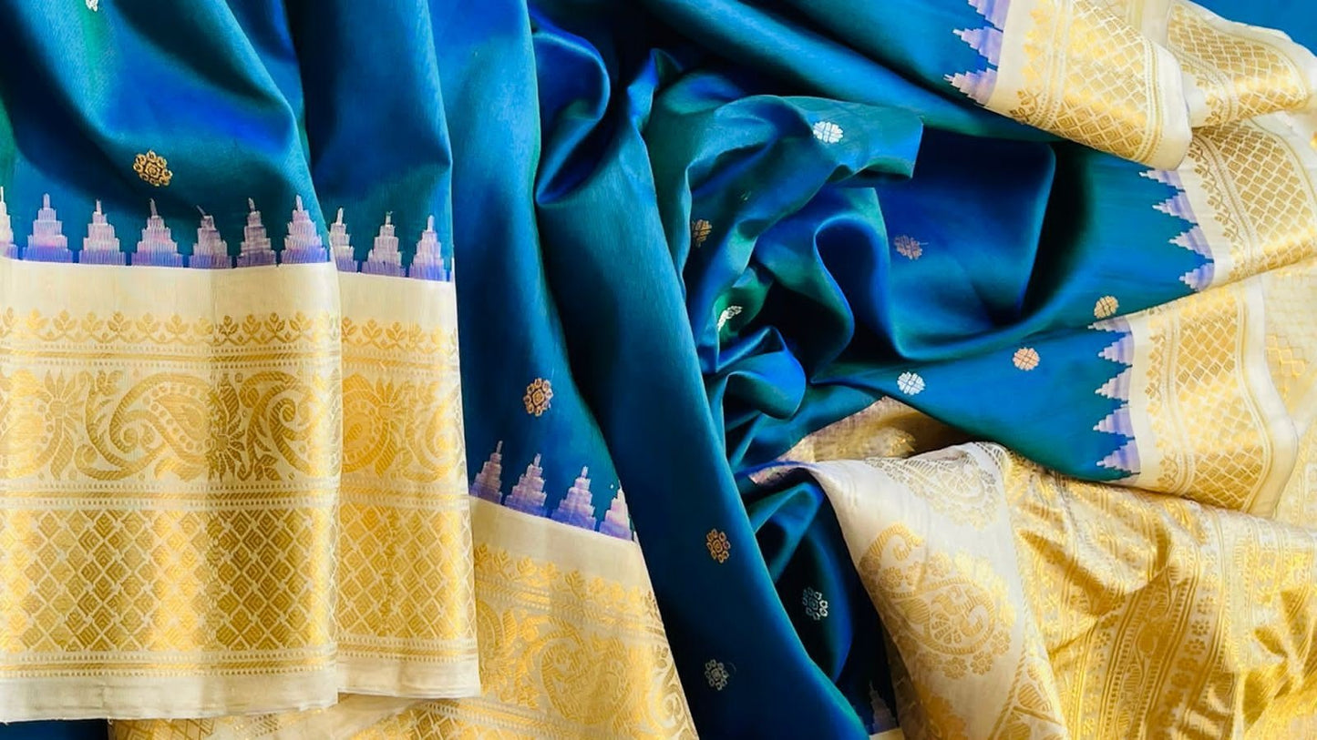 Blue Handloom Gadwal Pure Silk Saree - Luxurion World