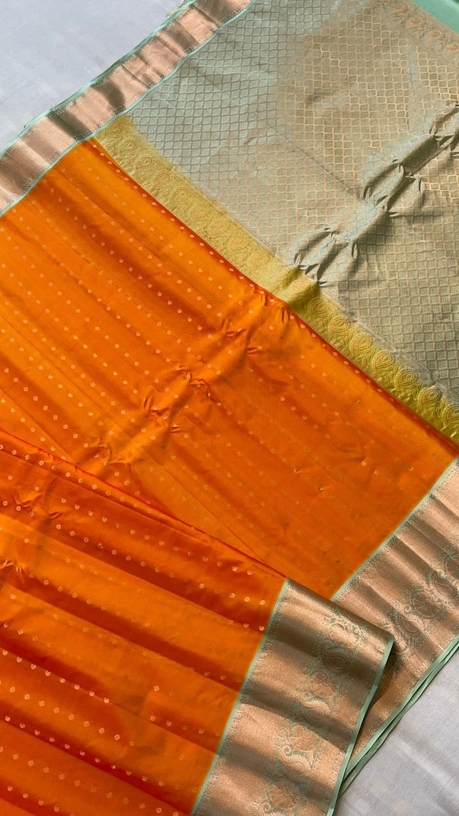 Orange Handloom Gadwal Pure Silk Saree - Luxurion World