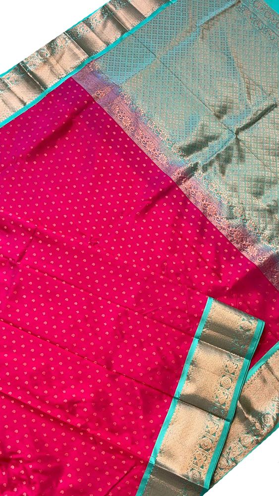 Pink Handloom Gadwal Pure Silk Saree - Luxurion World