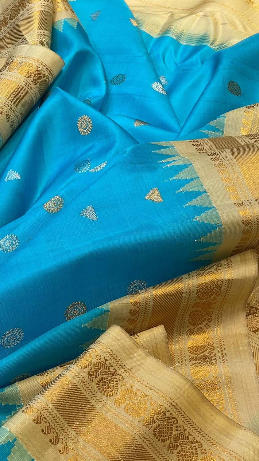 Blue Gadwal Handloom Pure Silk Saree - Luxurion World