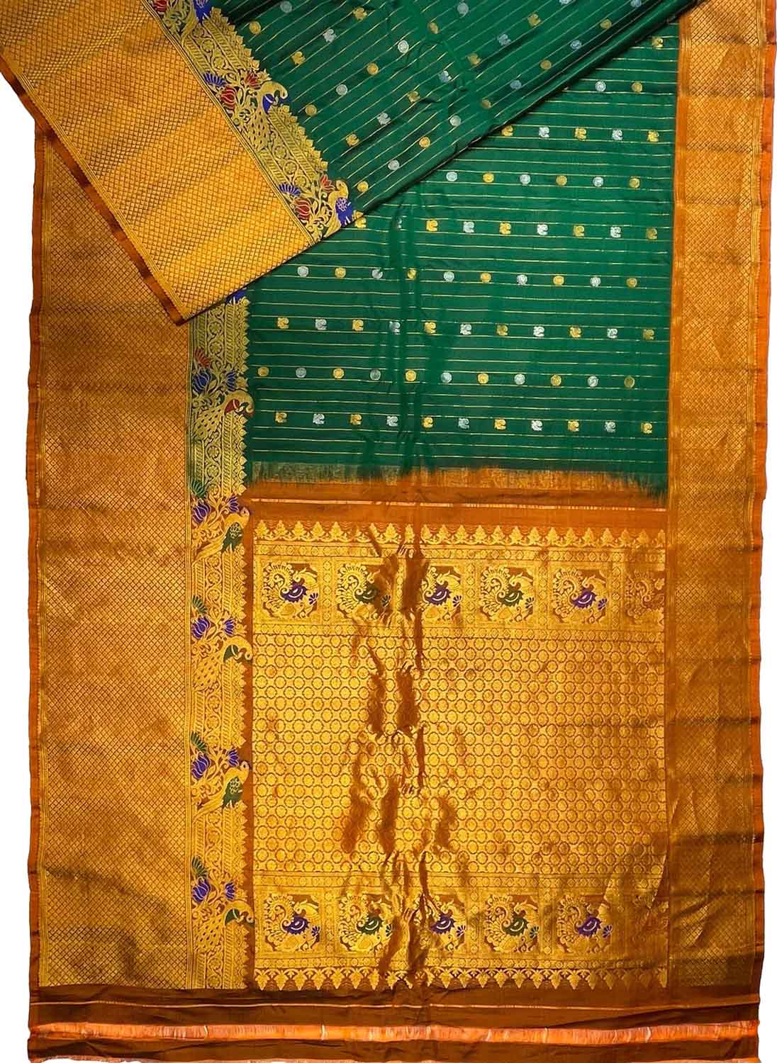 Green Gadwal Handloom Pure Silk Saree - Luxurion World