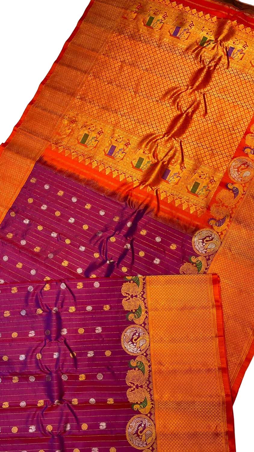 Purple Gadwal Handloom Pure Silk Saree - Luxurion World