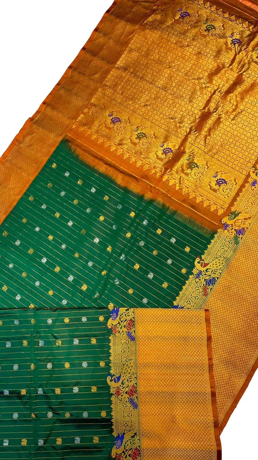 Green Gadwal Handloom Pure Silk Saree - Luxurion World