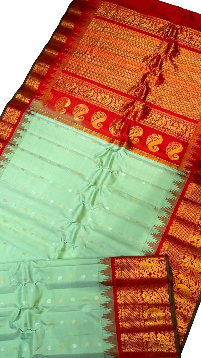 Green Gadwal Handloom Pure Silk Saree - Luxurion World