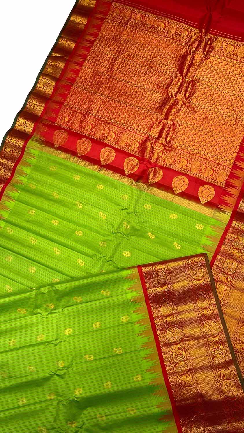 Green Gadwal Handloom Pure Silk Saree - Luxurion World