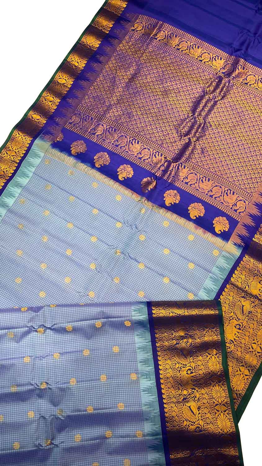 Blue Gadwal Handloom Pure Silk Saree - Luxurion World