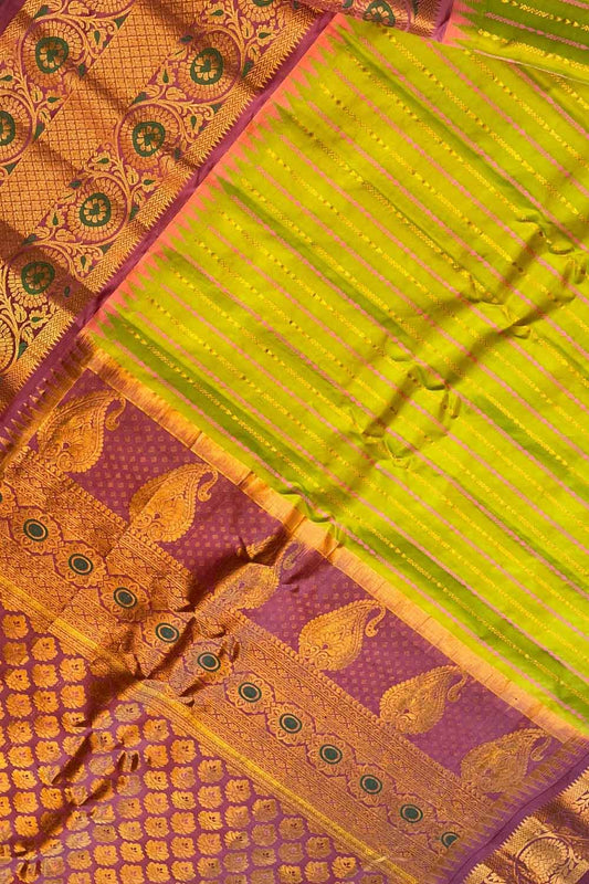 Green Gadwal Handloom Pure Silk Saree - Luxurion World