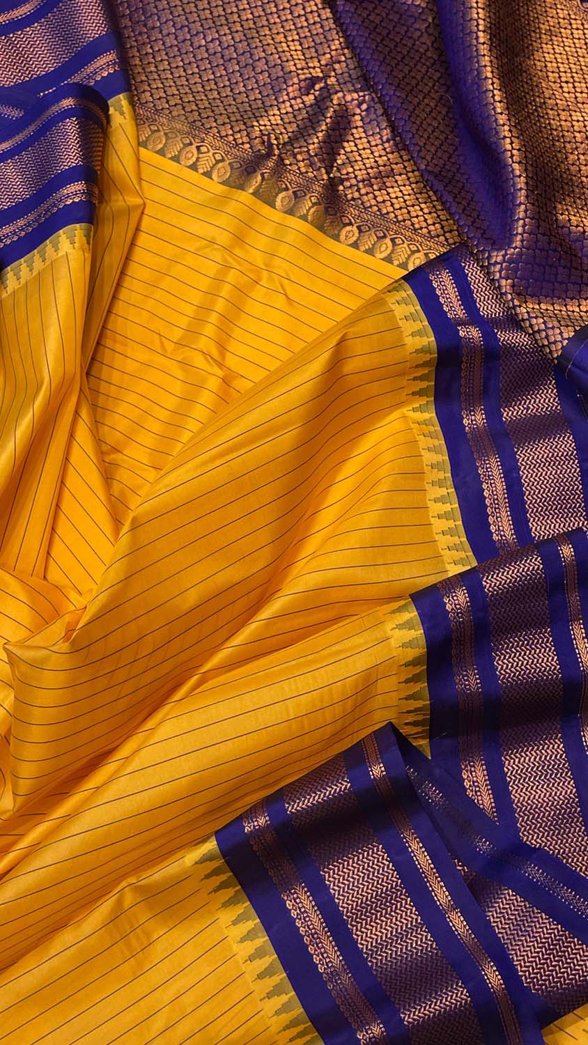 Yellow Gadwal Handloom Pure Silk Saree - Luxurion World
