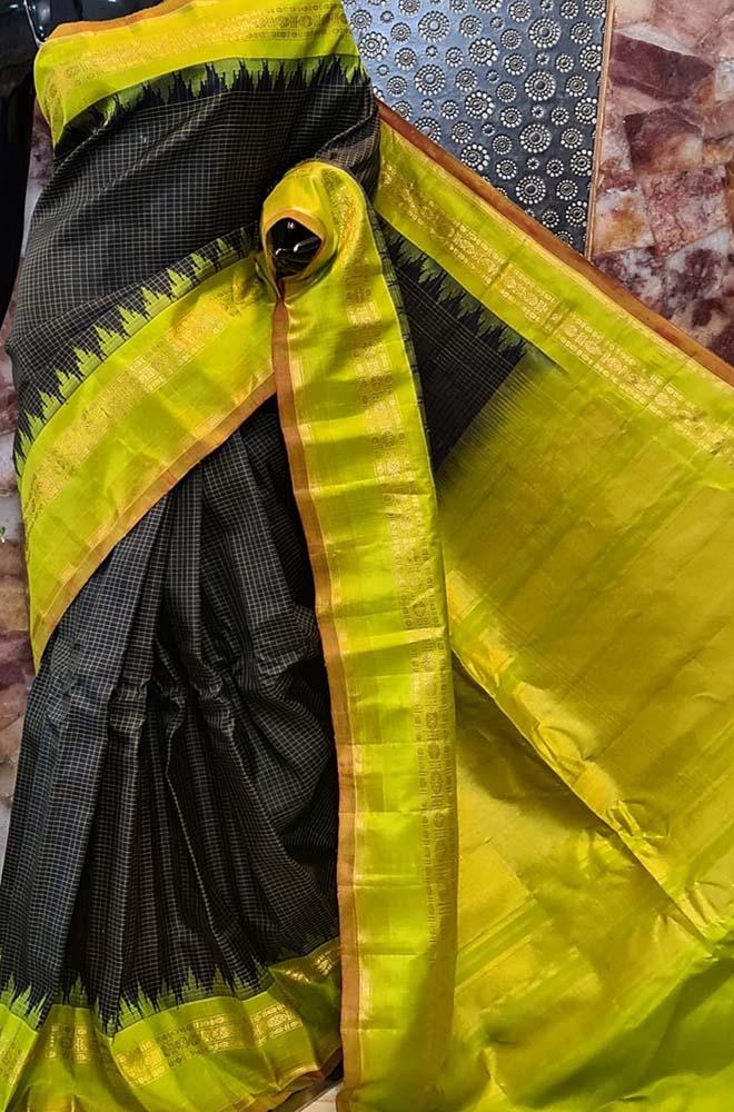 Black Handloom Gadwal Pure Silk Saree - Luxurion World