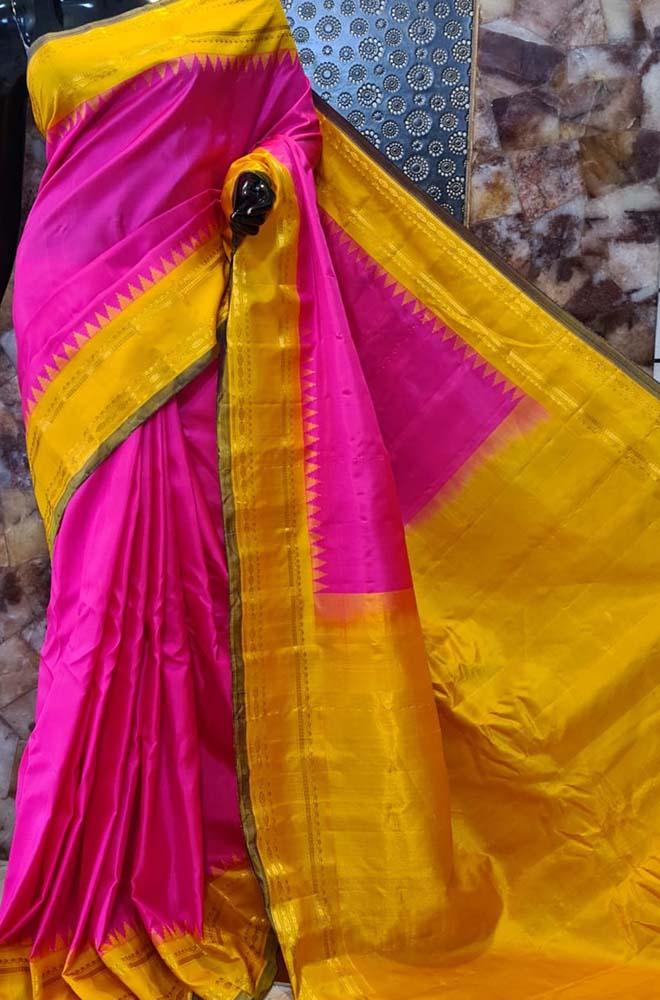Pink Handloom Gadwal Pure Silk Saree - Luxurion World