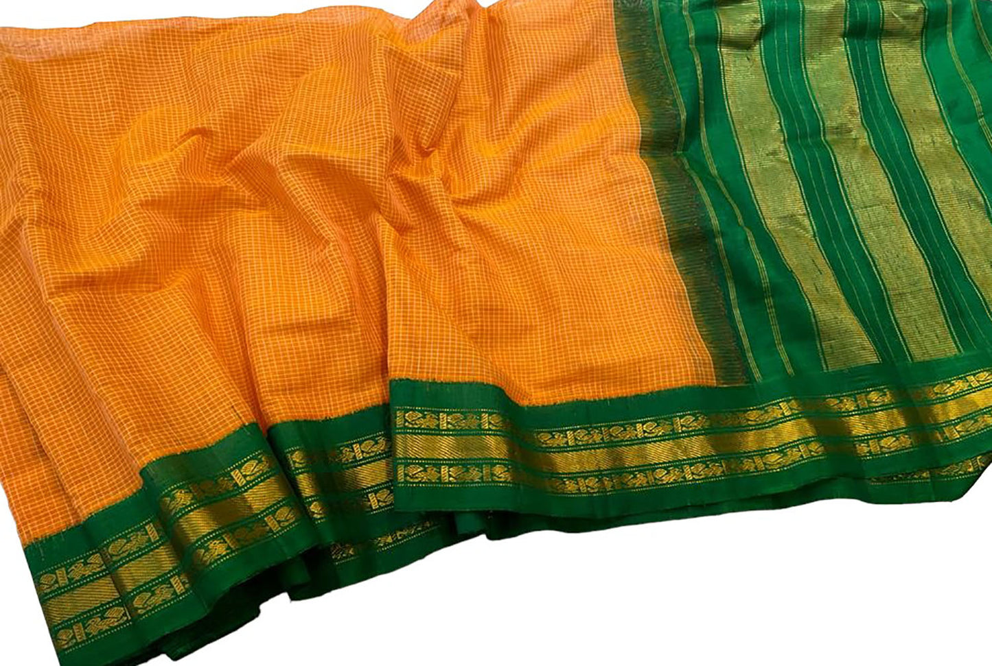 Yellow Gadwal Handloom Sico Saree ( Silk Cotton ) - Luxurion World