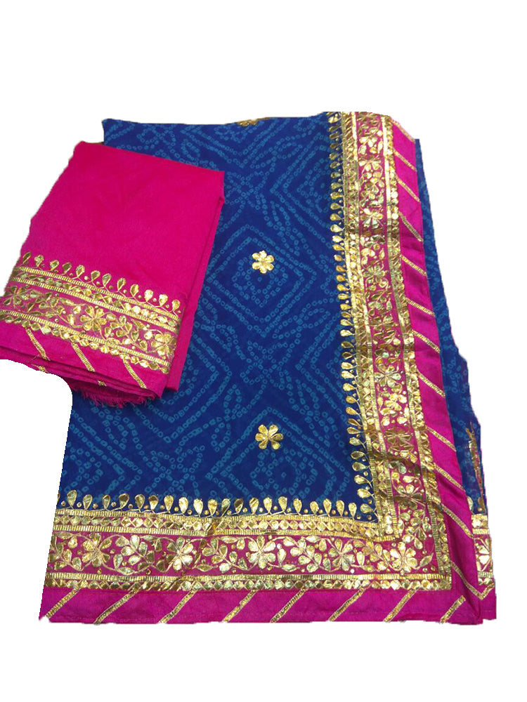 Blue And Pink Gota Patti Georgette Saree - Luxurion World