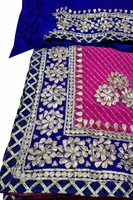 Stunning Pink and Blue Gota Patti Georgette Saree for Elegant Occasions