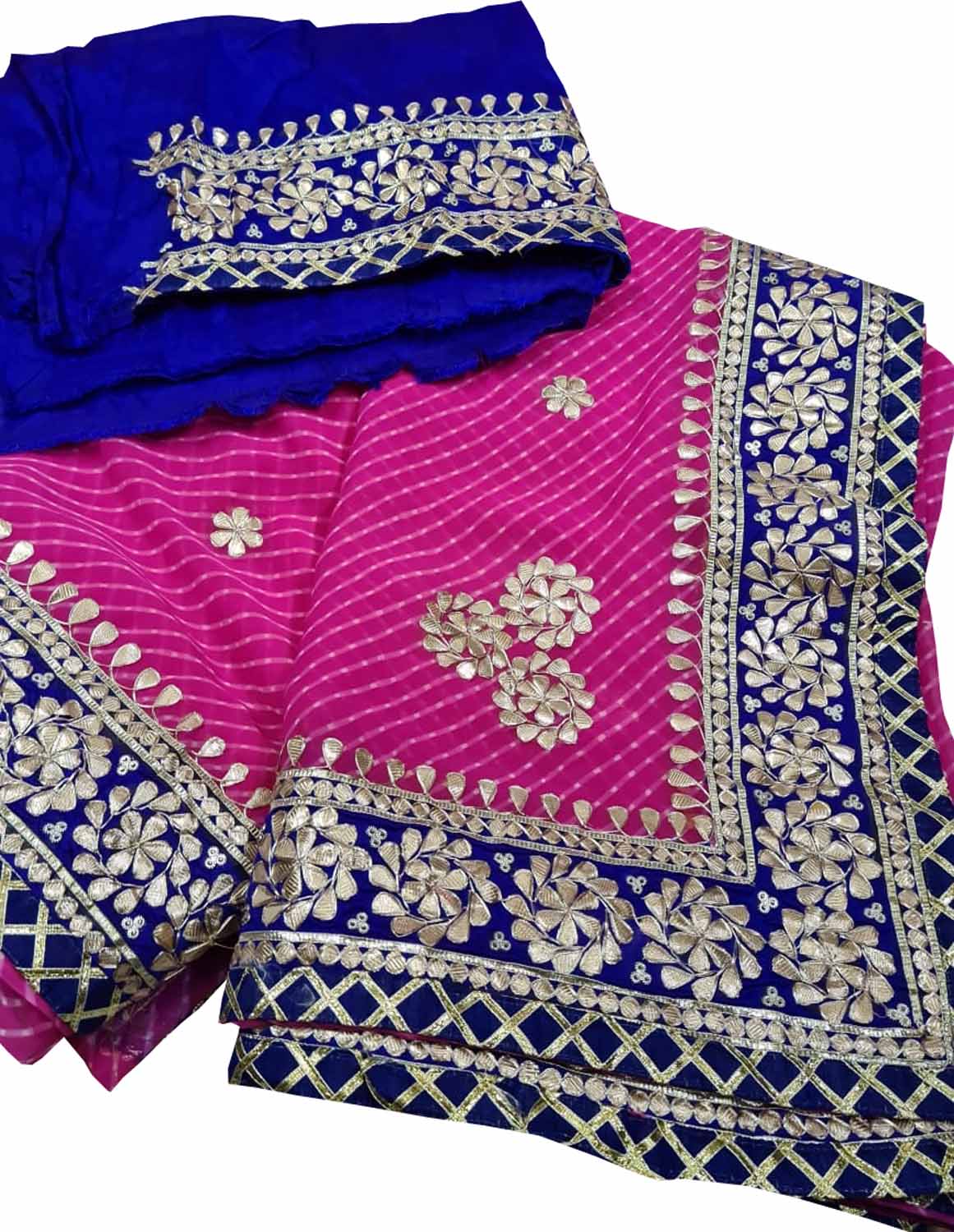 Stunning Pink and Blue Gota Patti Georgette Saree for Elegant Occasions - Luxurion World