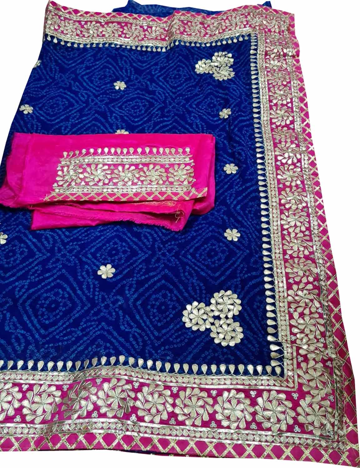 Stunning Blue and Pink Gota Patti Georgette Saree for Elegant Occasions - Luxurion World