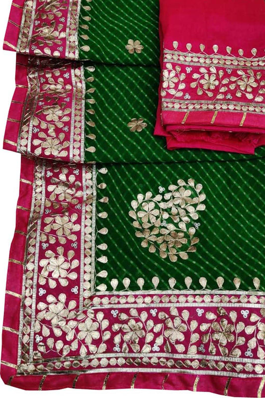 Stunning Green and Pink Gota Patti Georgette Saree - Perfect for Any Occasion! - Luxurion World