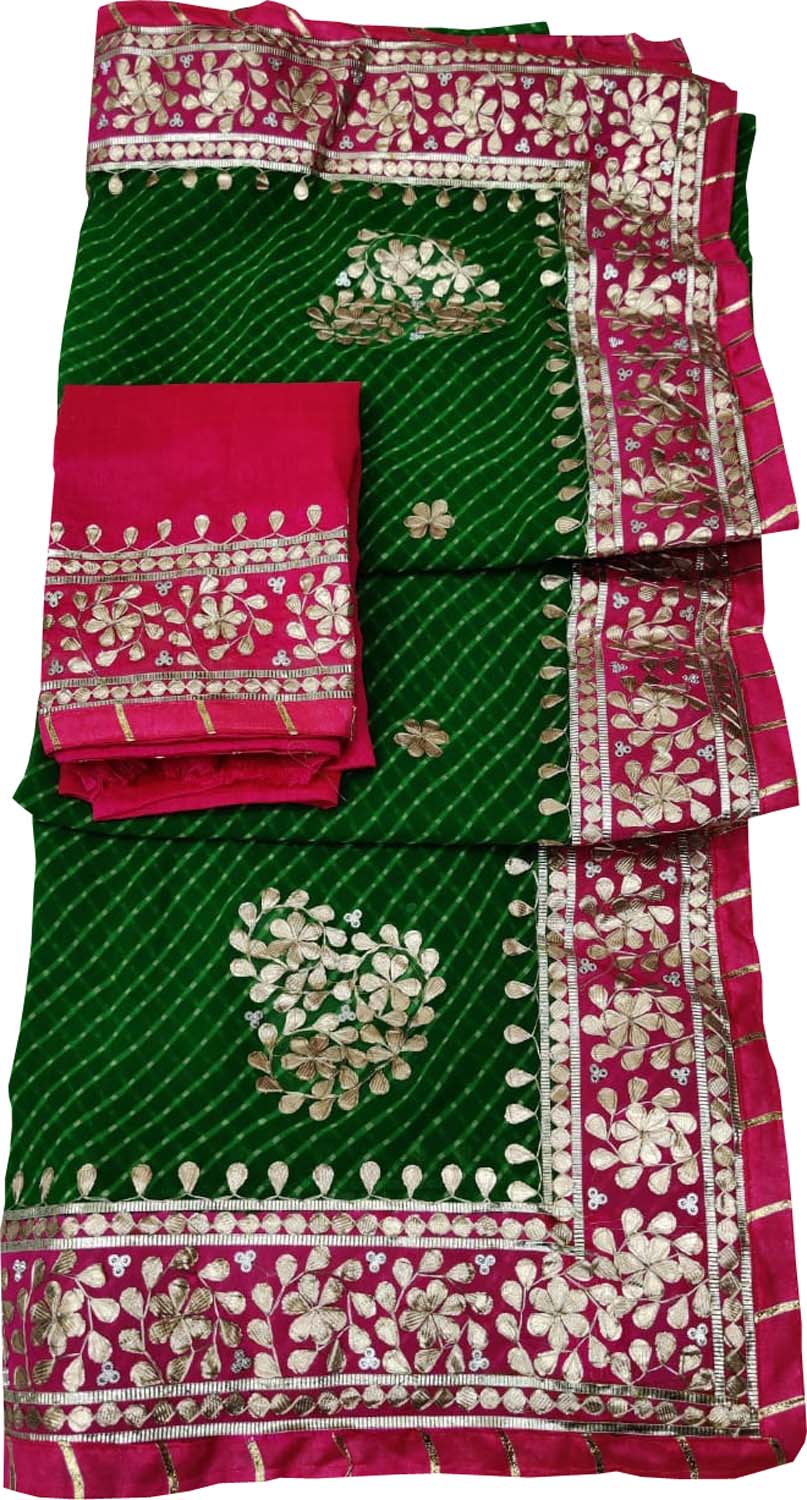 Stunning Green and Pink Gota Patti Georgette Saree - Perfect for Any Occasion! - Luxurion World
