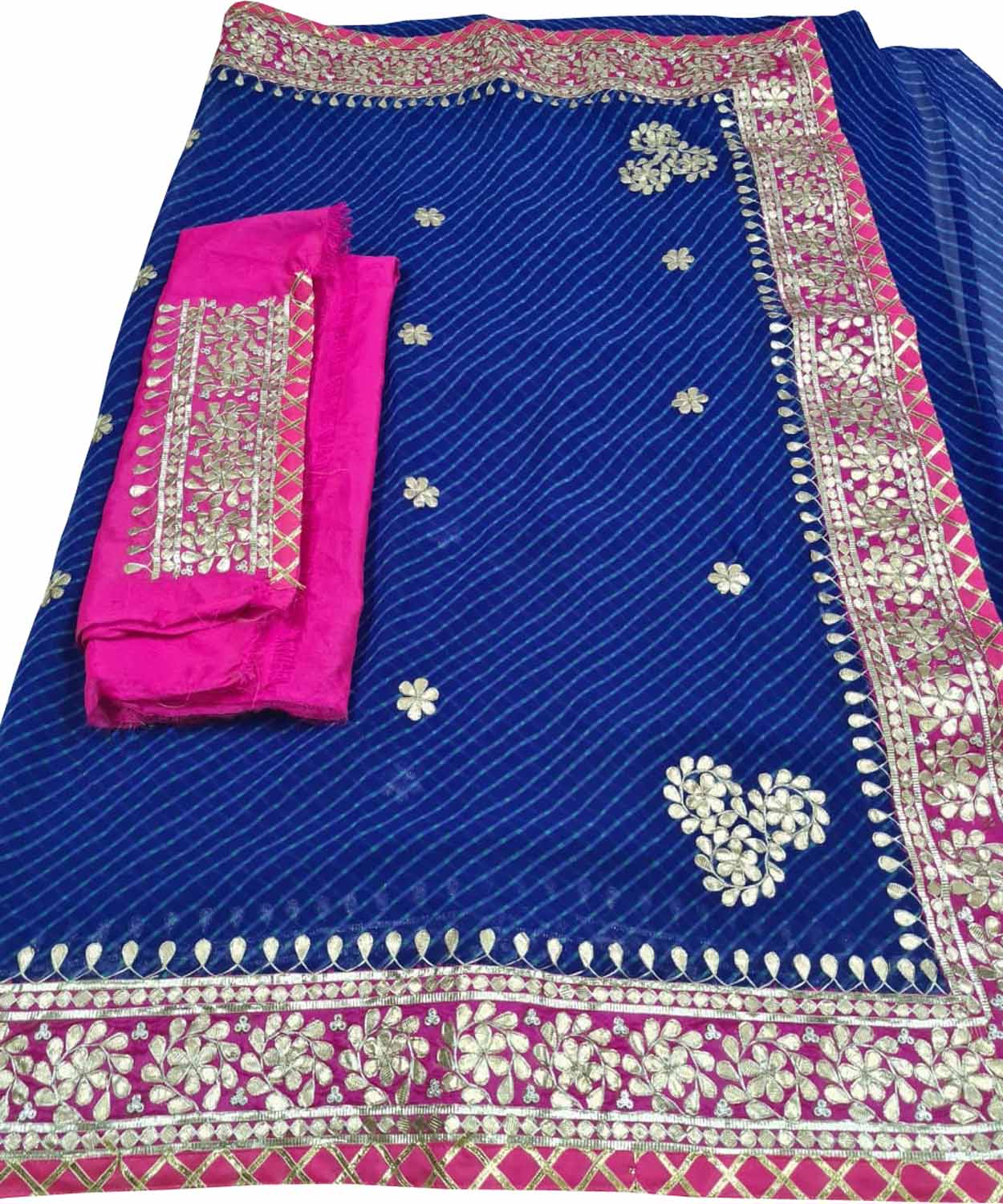 Stunning Blue and Pink Gota Patti Georgette Saree for Elegant Occasions - Luxurion World