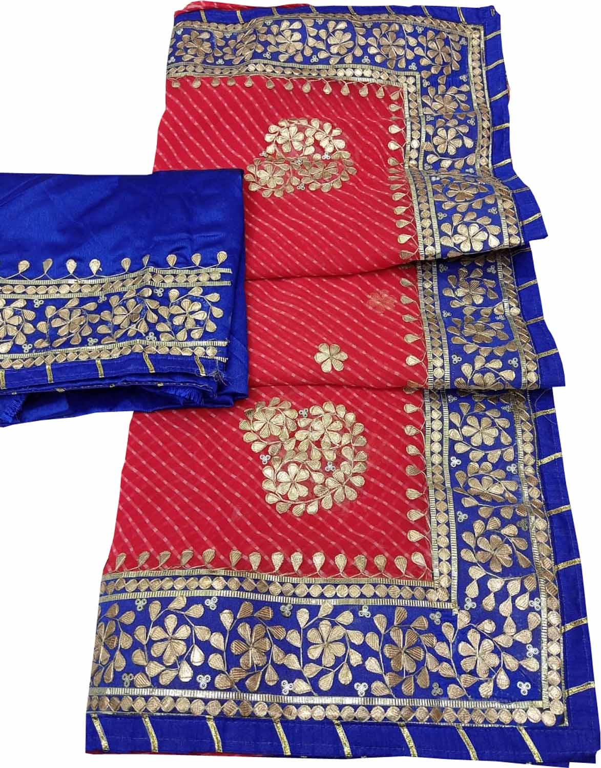 Stunning Red and Blue Gota Patti Georgette Saree for Elegant Occasions - Luxurion World