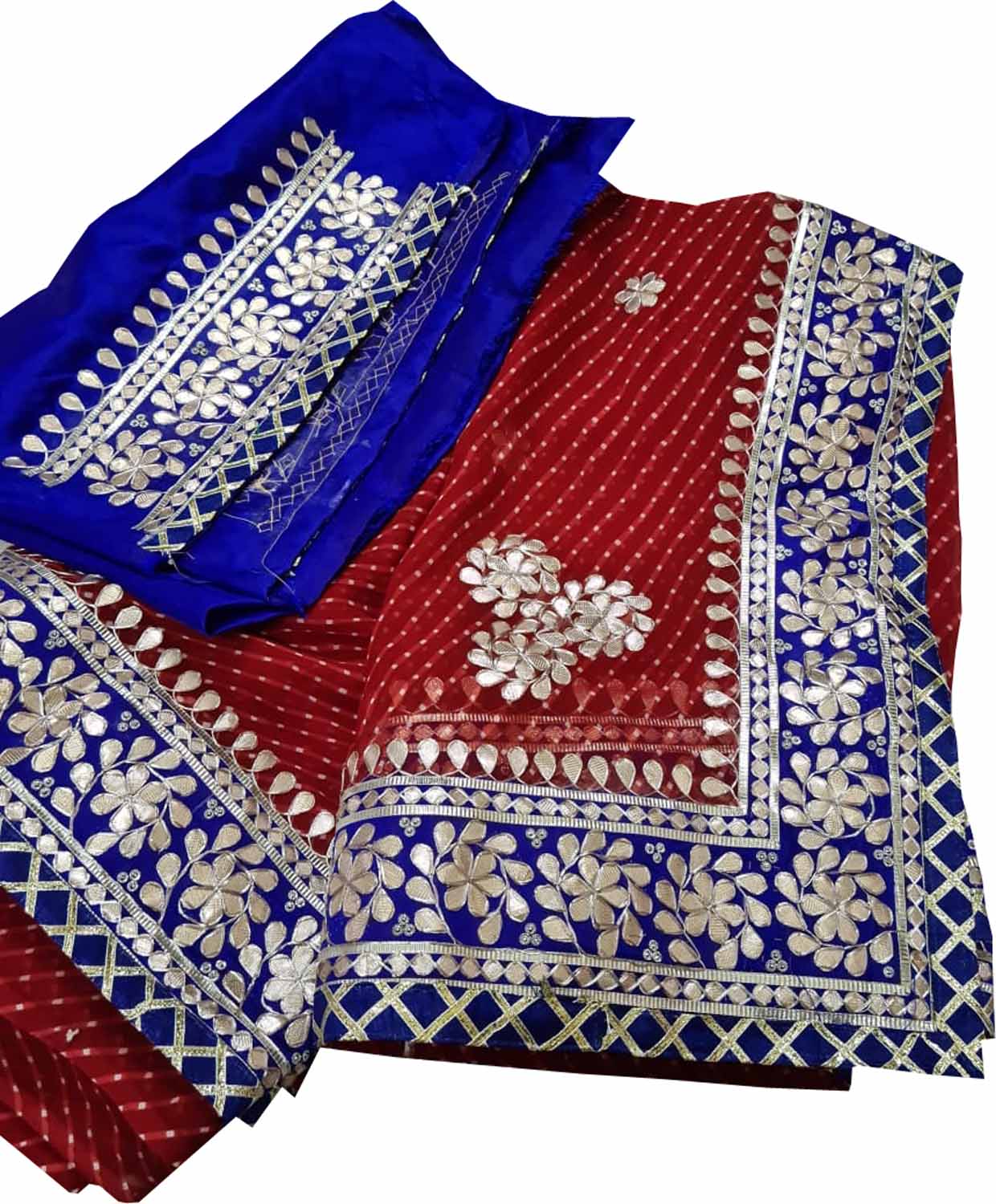 Stunning Red and Blue Gota Patti Georgette Saree for Elegant Occasions - Luxurion World