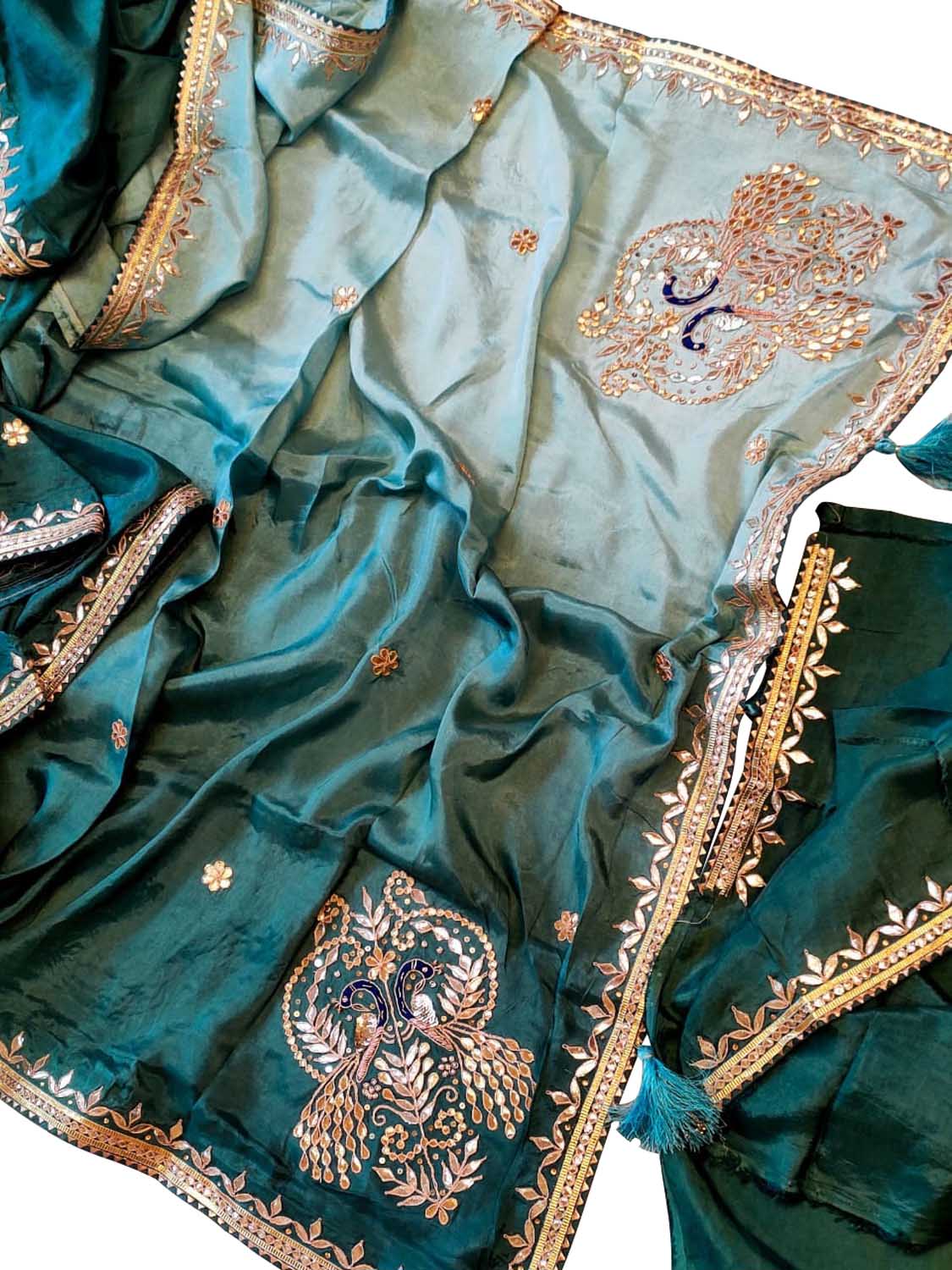 Green Gota Patti Uppada Silk Shaded Saree - Luxurion World