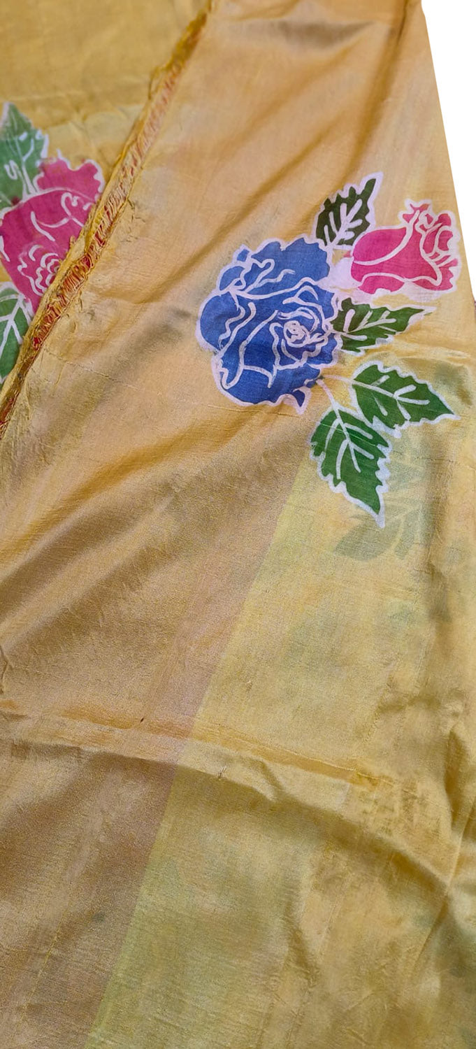Yellow Batik Hand Painted Mulberry Silk Saree - Luxurion World