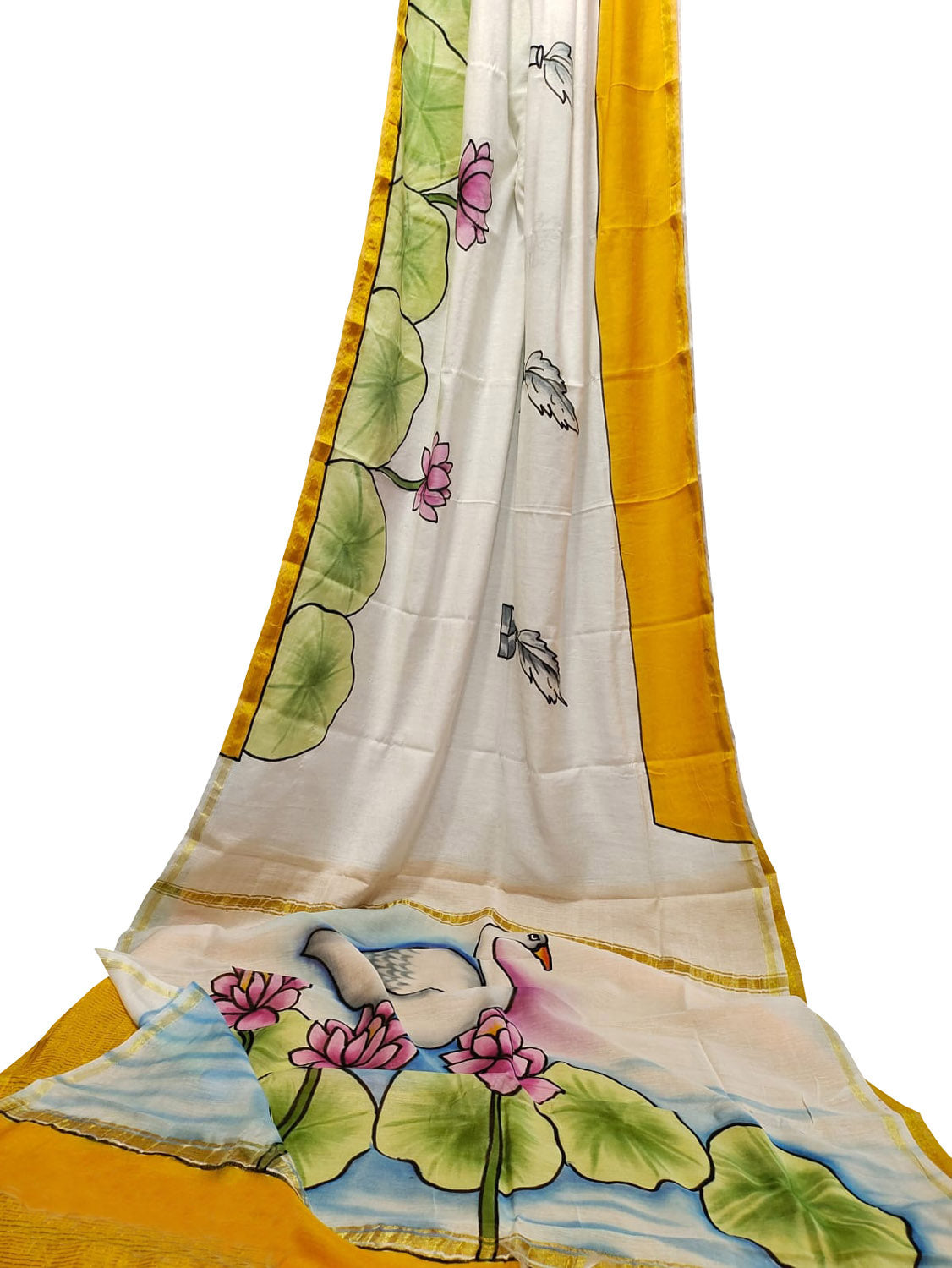 Off White Hand Painted Chanderi Silk Saree - Luxurion World
