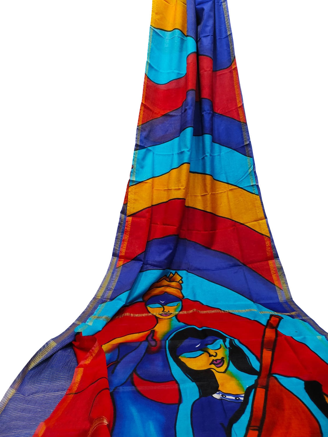 Multicolor Hand Painted Chanderi Silk Saree - Luxurion World