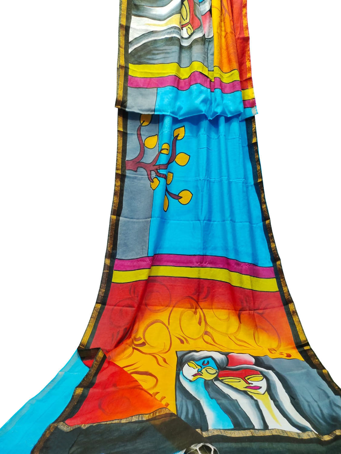 Blue Hand Painted Chanderi Silk Saree - Luxurion World
