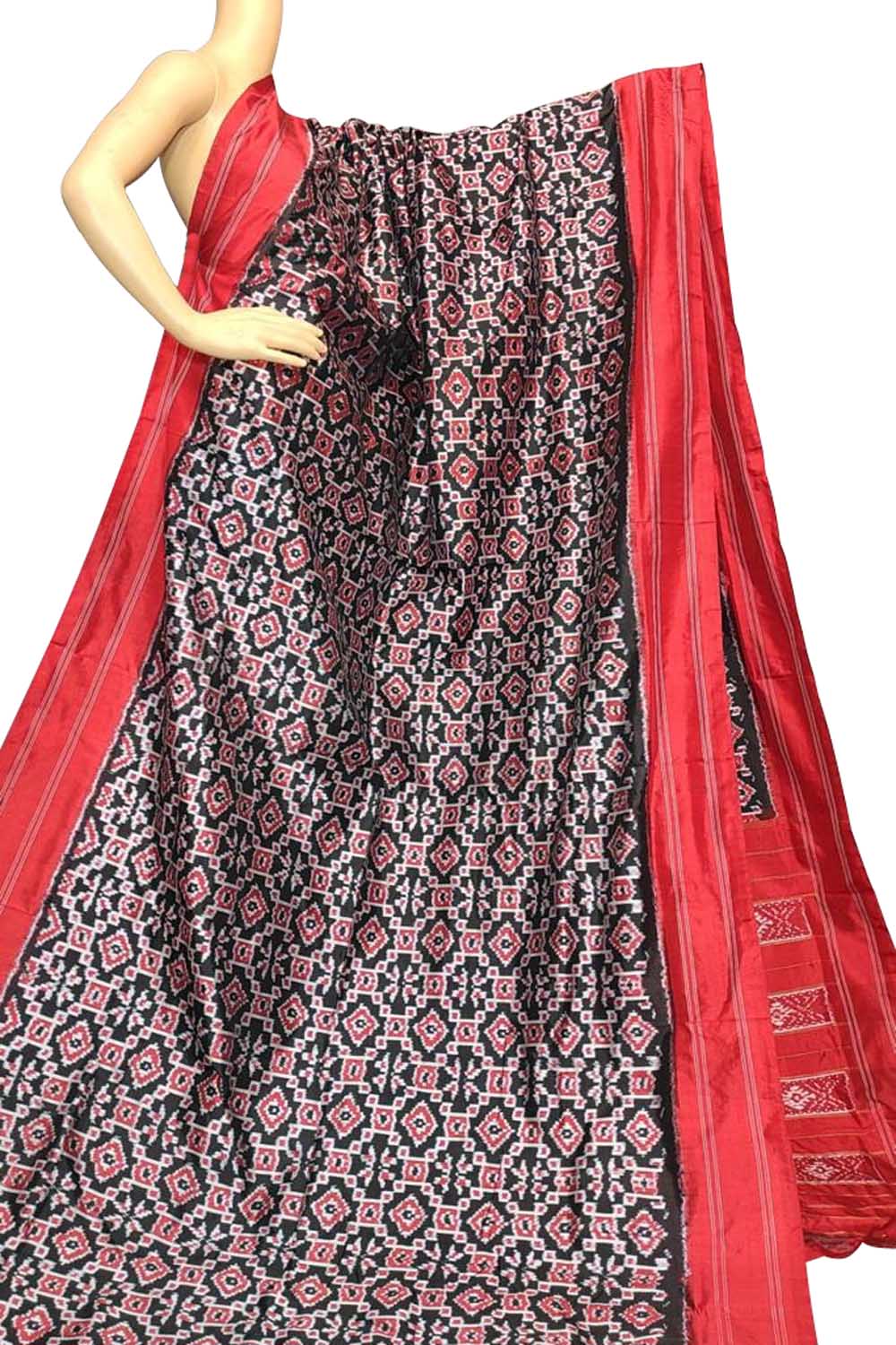 Black Handloom Ikat Pure Silk Saree - Luxurion World