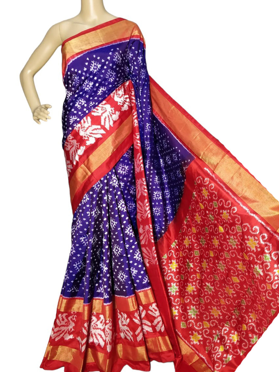 Blue Handloom Ikat Pure Silk Saree - Luxurion World