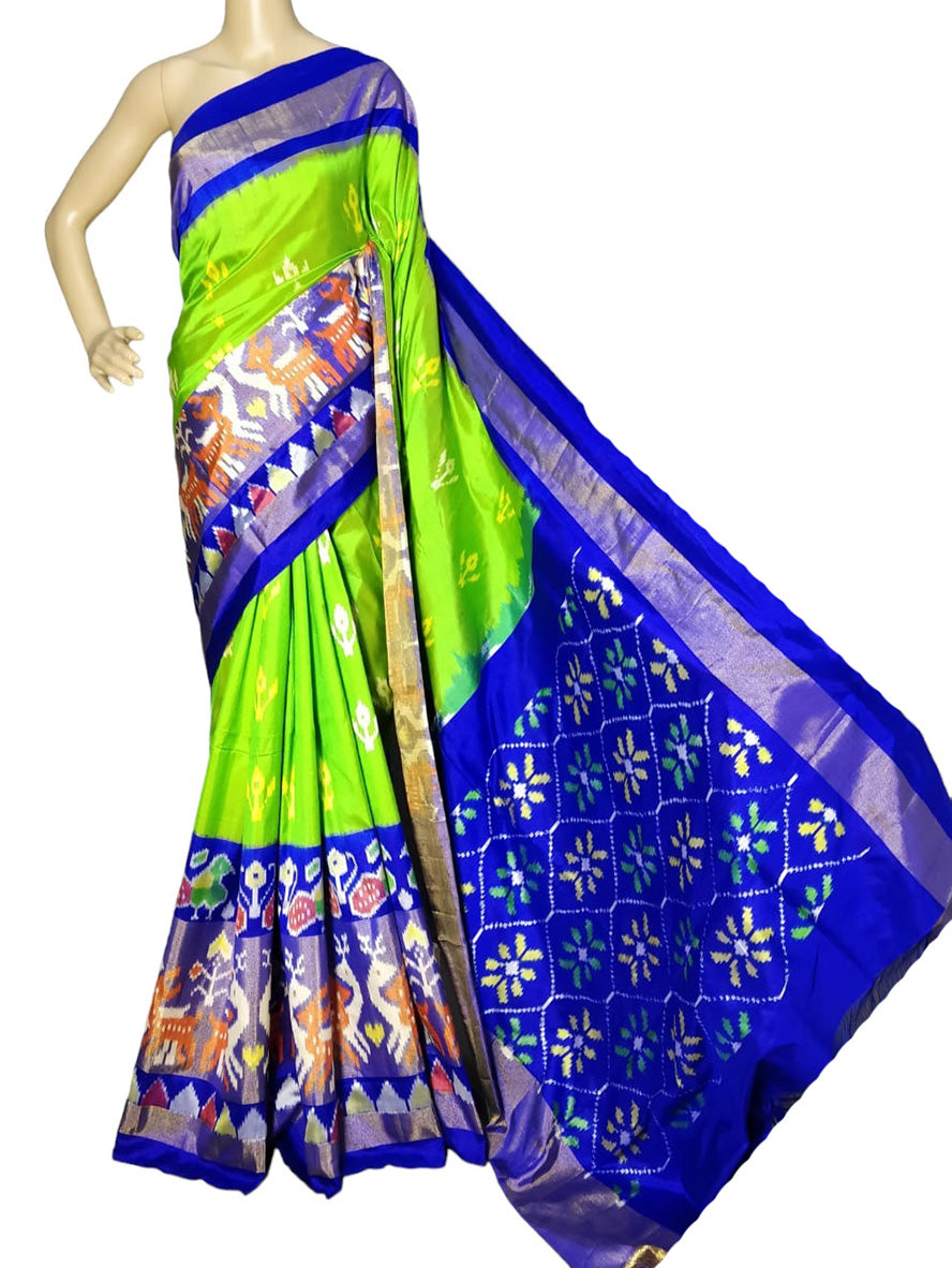 Green Handloom Ikat Pure Silk Saree - Luxurion World