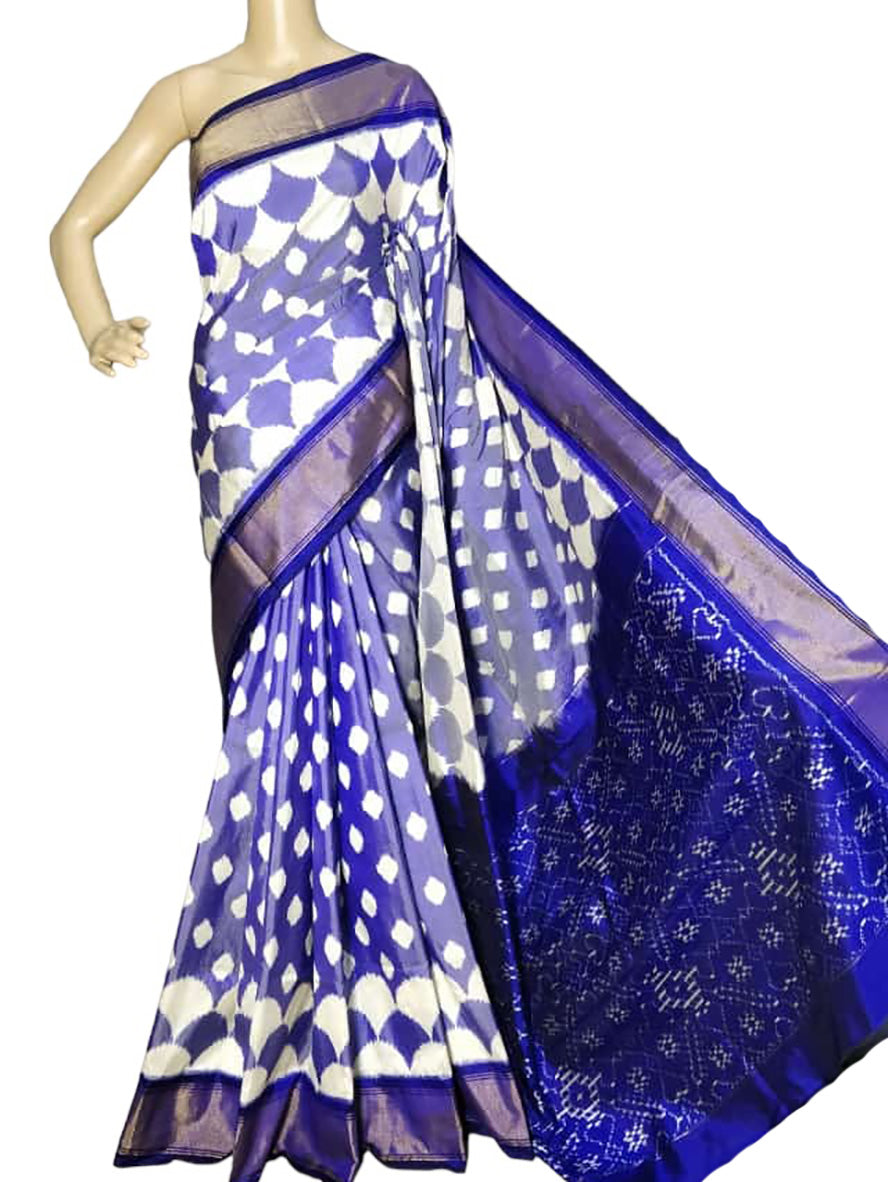 Blue Handloom Ikat Pure Silk Saree - Luxurion World