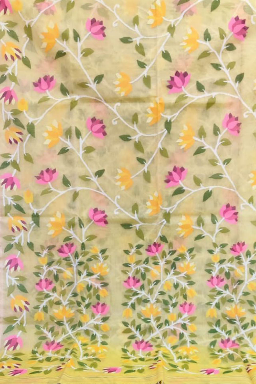 Yellow Striped Muslin Saree with Adjustable Dori