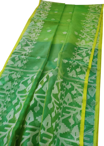 Stunning Green Handloom Jamdani Muslin Saree - Perfect for Any Occasion! - Luxurion World