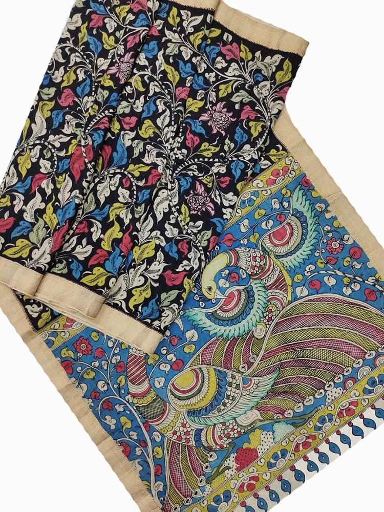 Multicolor Pen Kalamkari Banglore Silk Saree - Luxurion World