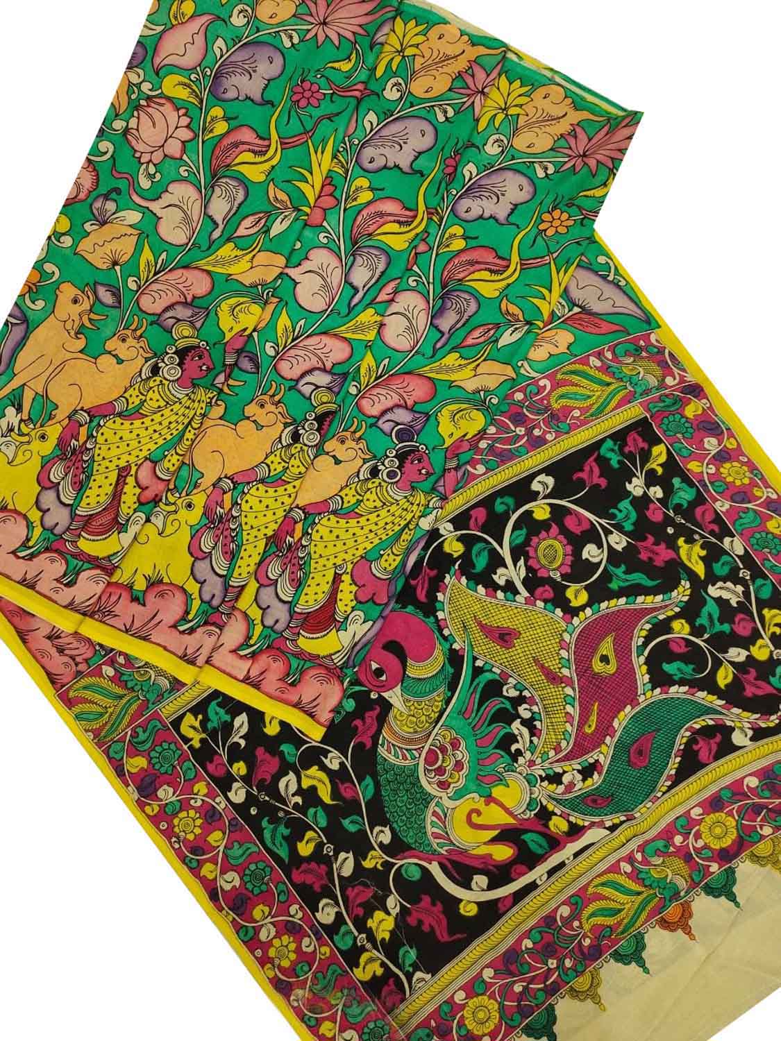 Shop Handcrafted Green Kalamkari Chennur Silk Saree - Perfect Ethnic Wear - Luxurion World