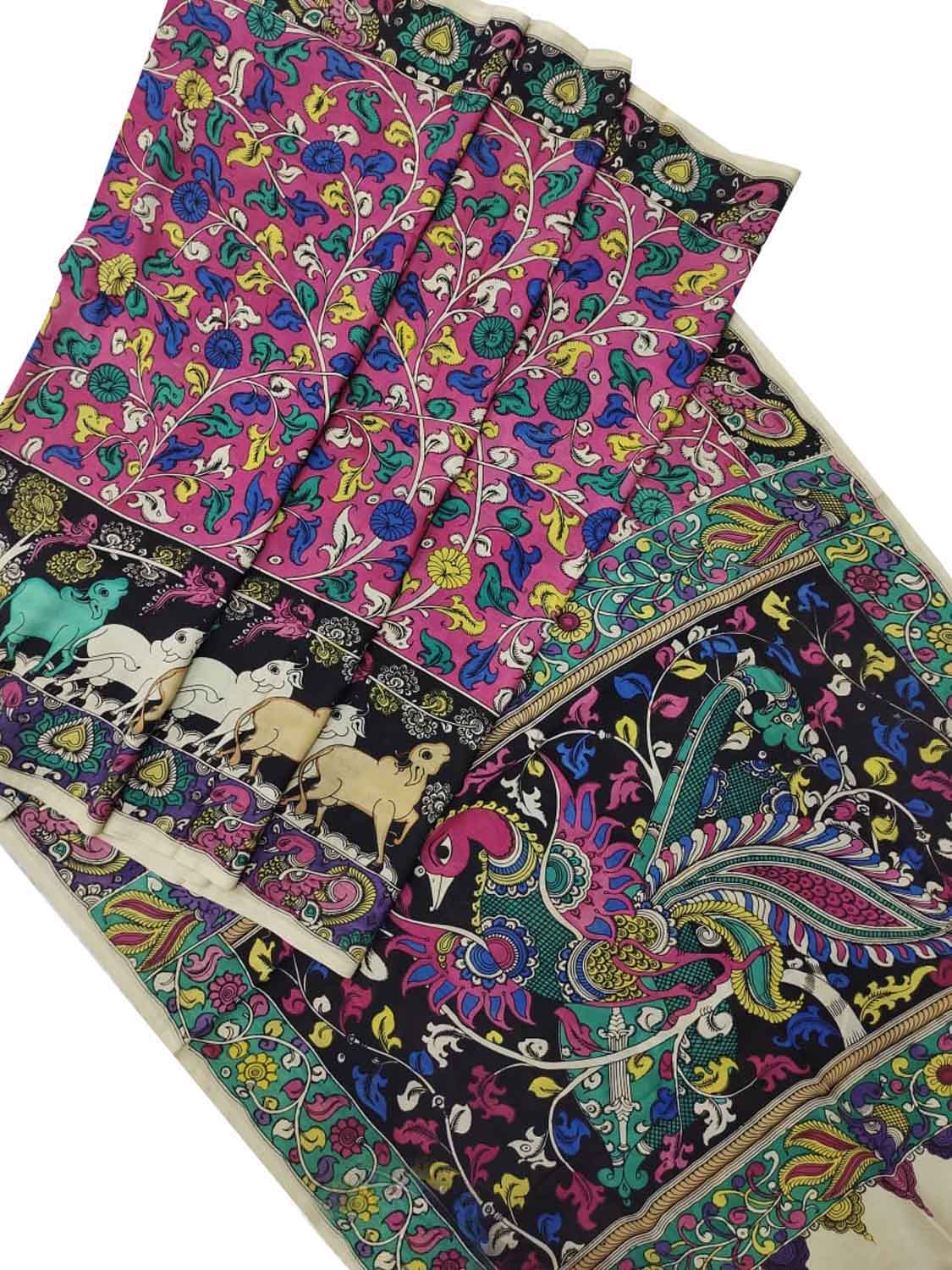 Shop Hand-Painted Pink Kalamkari Chennur Silk Saree - Ethnic Wear - Luxurion World