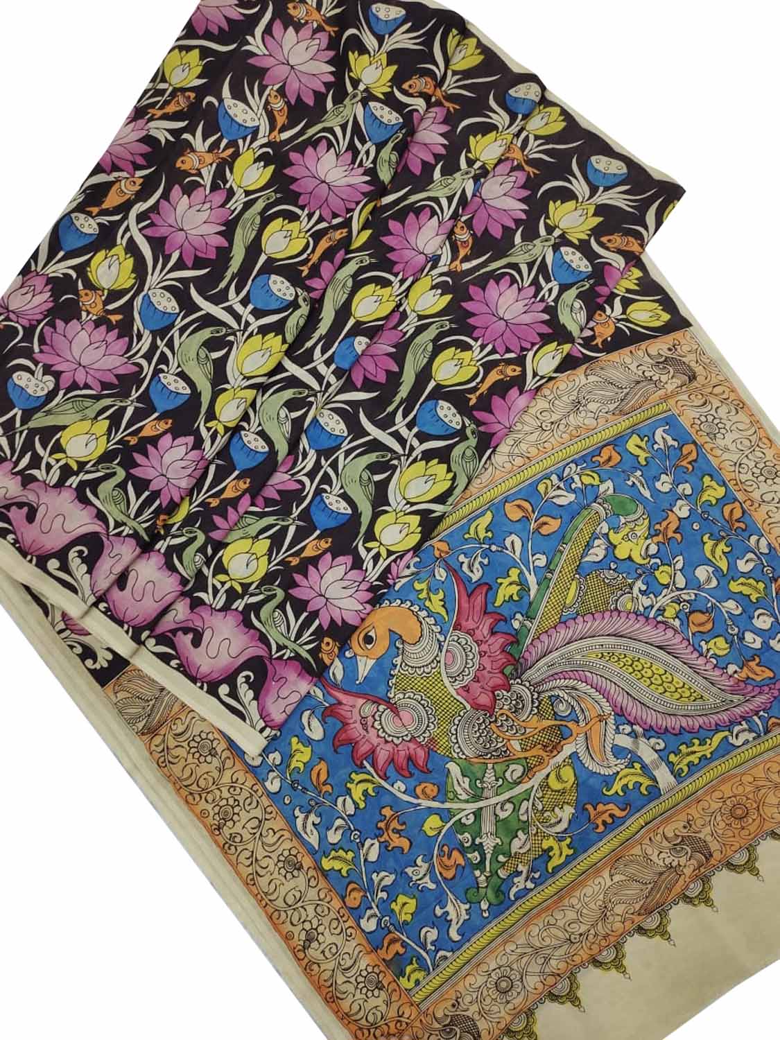 Shop Handcrafted Black Kalamkari Chennur Silk Saree - Professional Ethnic Wear - Luxurion World