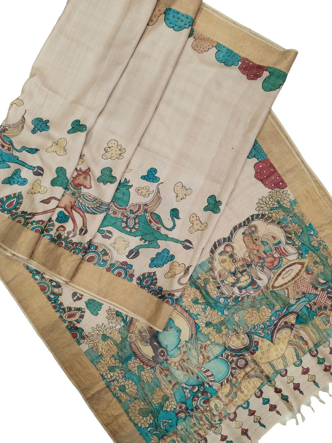 Hand-Painted Exquisite Pastel Kalamkari Tussar Silk Saree: A Beauty to Behold - Luxurion World