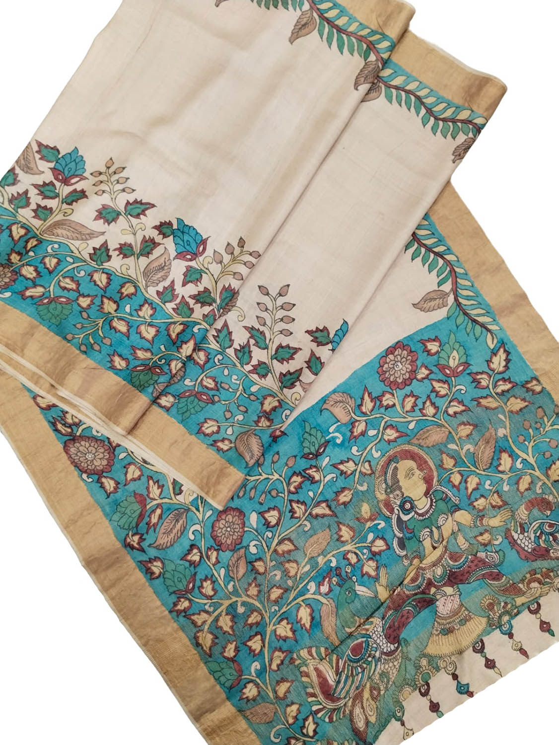 Hand-Painted Exquisite Pastel Kalamkari Tussar Silk Saree: A Beauty to Behold - Luxurion World