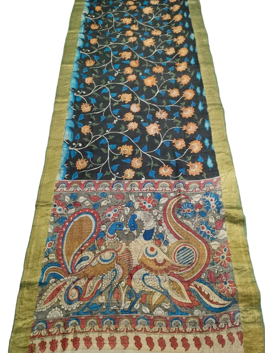 Multicolor Pen Kalamkari Pure Tussar Silk Saree - Luxurion World