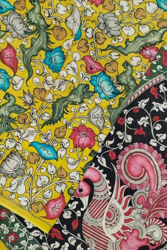 Multicolor Kalamkari Hand Painted Chennur Silk Saree - Luxurion World