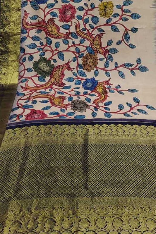 Exquisite Multicolor Kalamkari Silk Kanjeevaram Border Saree - Luxurion World