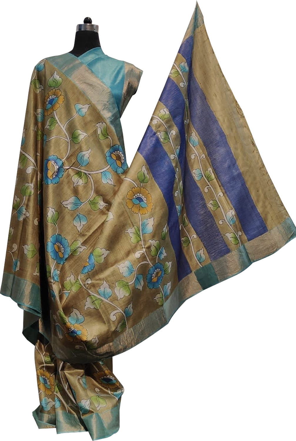 Exquisite Pastel Kalamkari Tussar Silk Saree - Hand Painted Beauty - Luxurion World