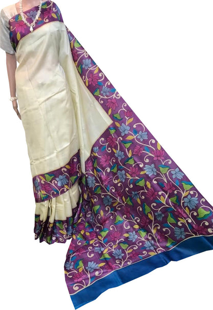 Pastel Kalamkari Hand Painted Pure Tussar Silk Saree - Luxurion World