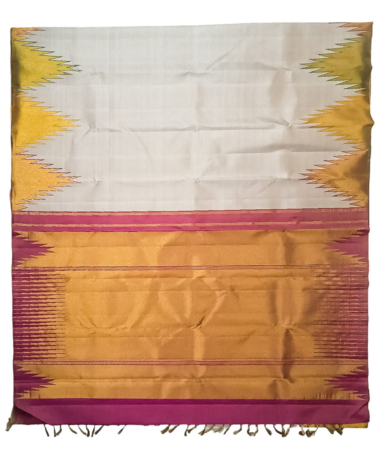 Handloom Silk Saree: Pastel & Golden Kanjeevaram - Pure Elegance - Luxurion World