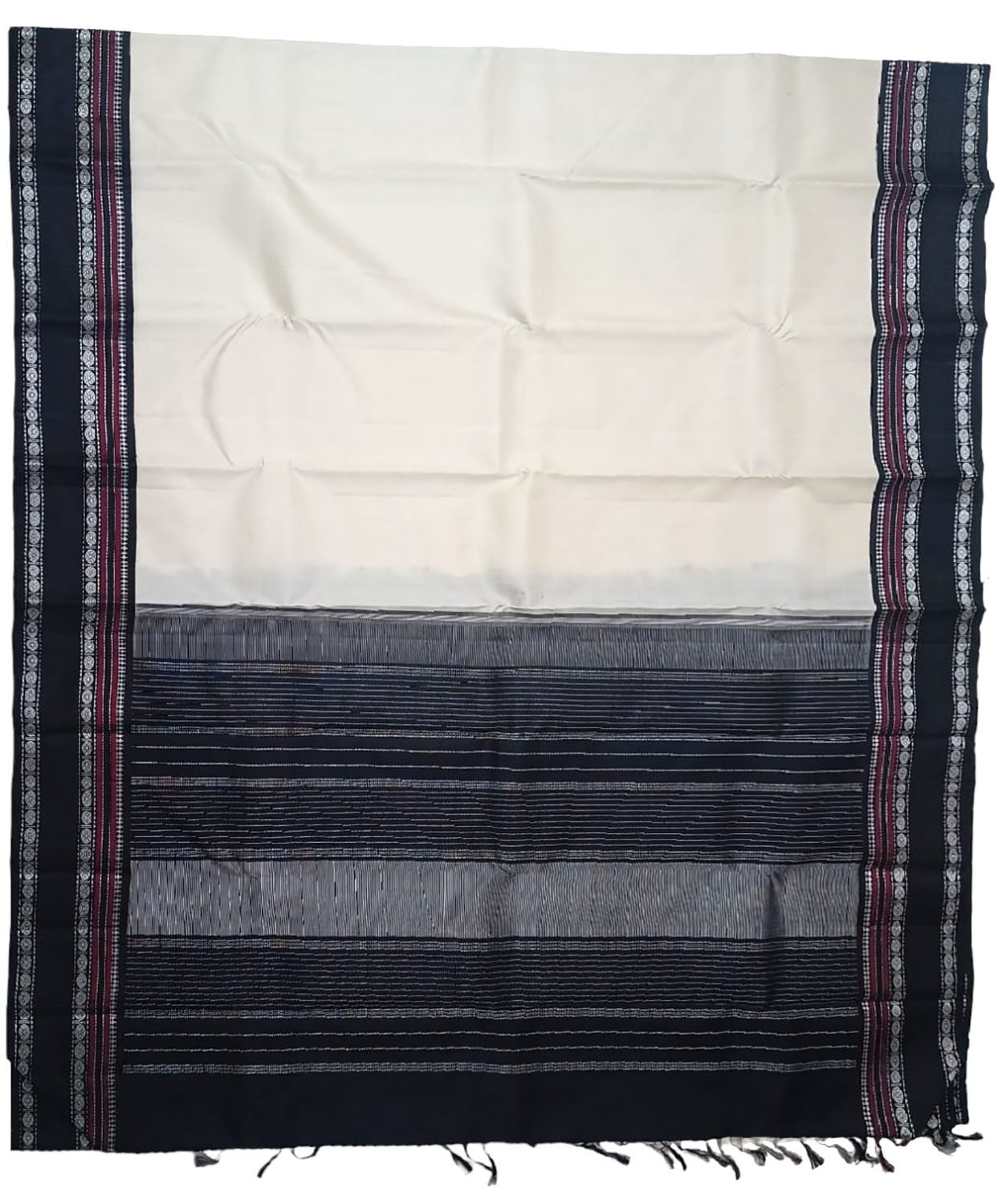 Handloom Silk Saree: White & Black Kanjeevaram Pure Silk - Luxurion World