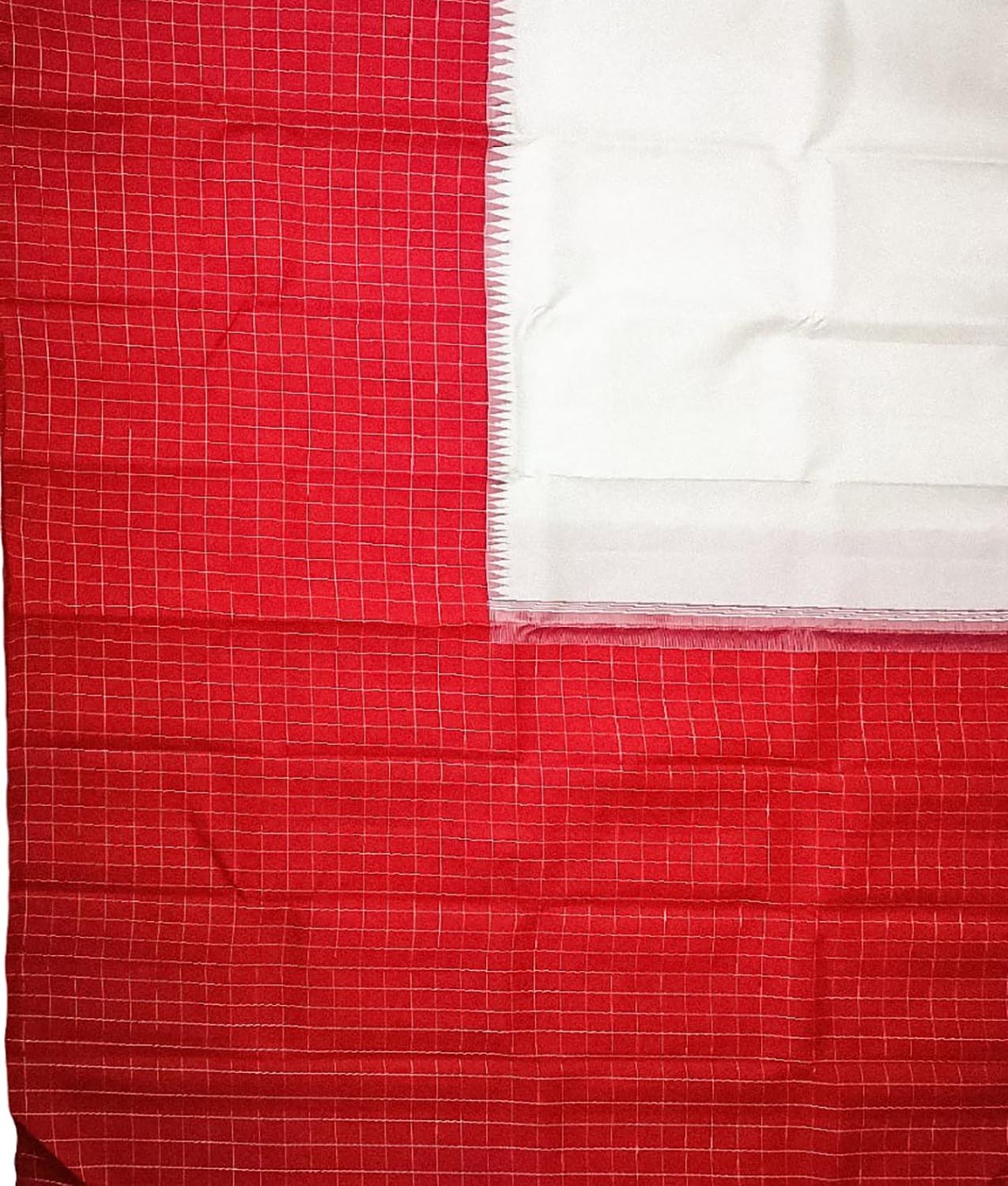 Handloom Silk Saree: White and Red Kanjeevaram Pure Silk - Luxurion World