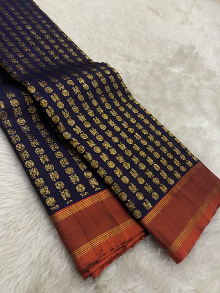 Blue Handloom Kanjeevaram Pure Silk Saree - Luxurion World